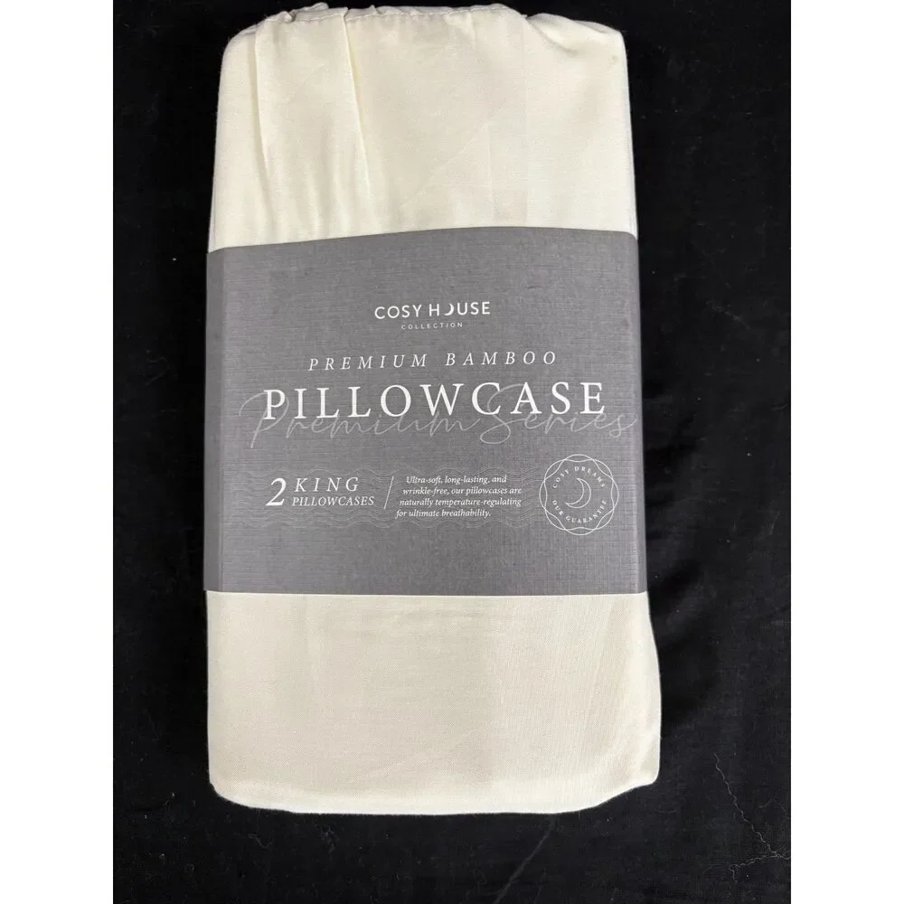 Cosy House Collection Premium Bamboo Pillowcases Cream King Set of 2 NWT